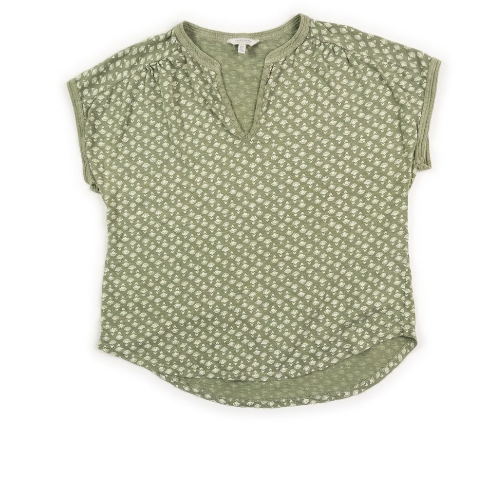 LUCKY BRAND split neck green floral printed tee size L